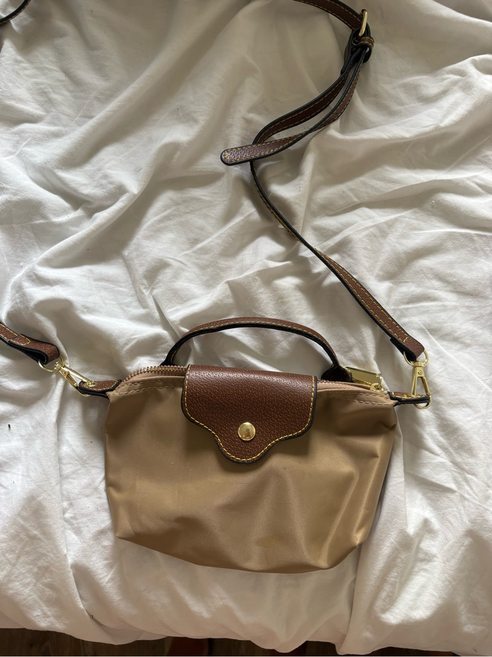 Brown Nylon Crossbody Bag with Top Handle